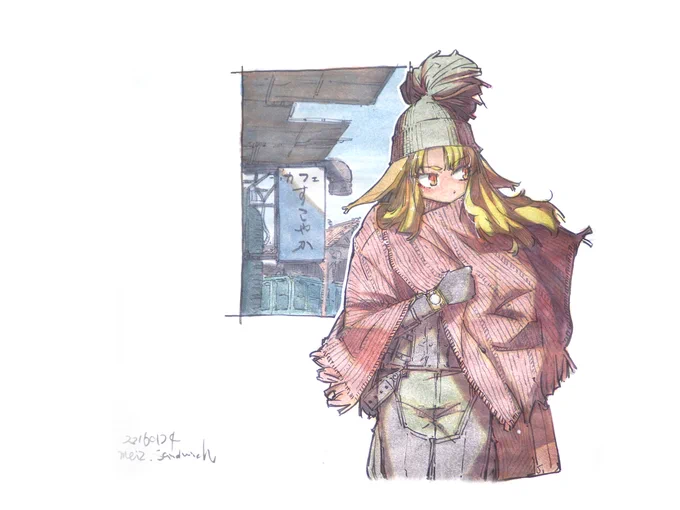 クロッキー帳に描いてた時代の四枚。狐、鷹、フクロウ、猫です。#水彩 #原画 #狐娘 #猫の子 #擬人化 