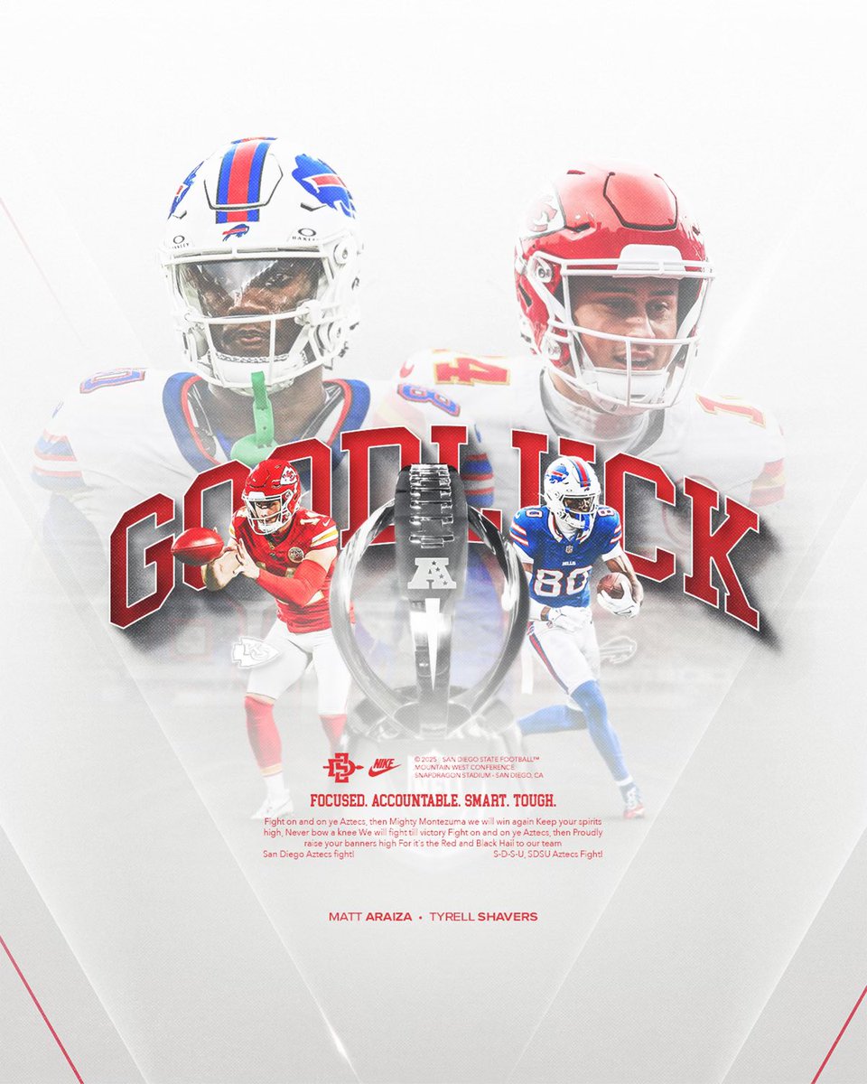 AztecFB's tweet image. Best of luck to our #AztecsForLife in today’s AFC Championship!

@matt_araiza x @rell4six