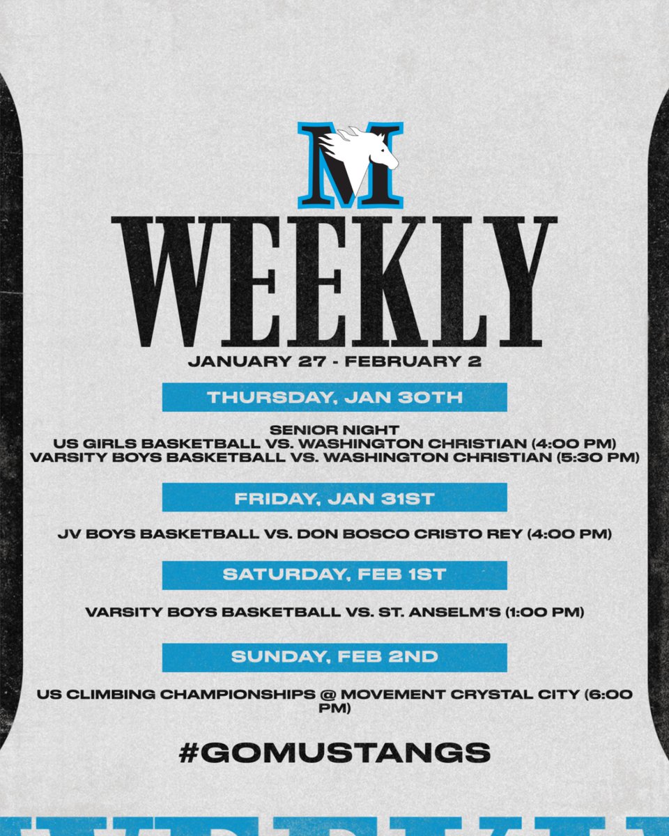 This Week At #McLeanSchool -- We are down to the final  few weeks for the winter season. Make sure to come out and support all of our Middle &amp; Upper School student-athletes and coaches.

Go Mustangs!