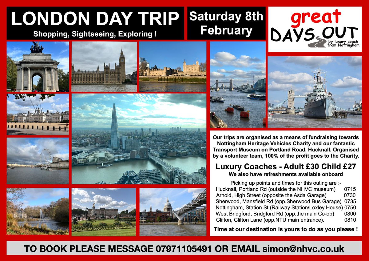 NHVCharity's tweet photo. It’s been another great day of progress today. More work done on the solo and all the #GreatDaysOut posters for the years outings completed .
Another busy day to come Monday and more positive news. If you want to pop in to see us, we are in all day.
#nhvc #Nottingham #DayTrip https://t.co/QVv3EkLPd6