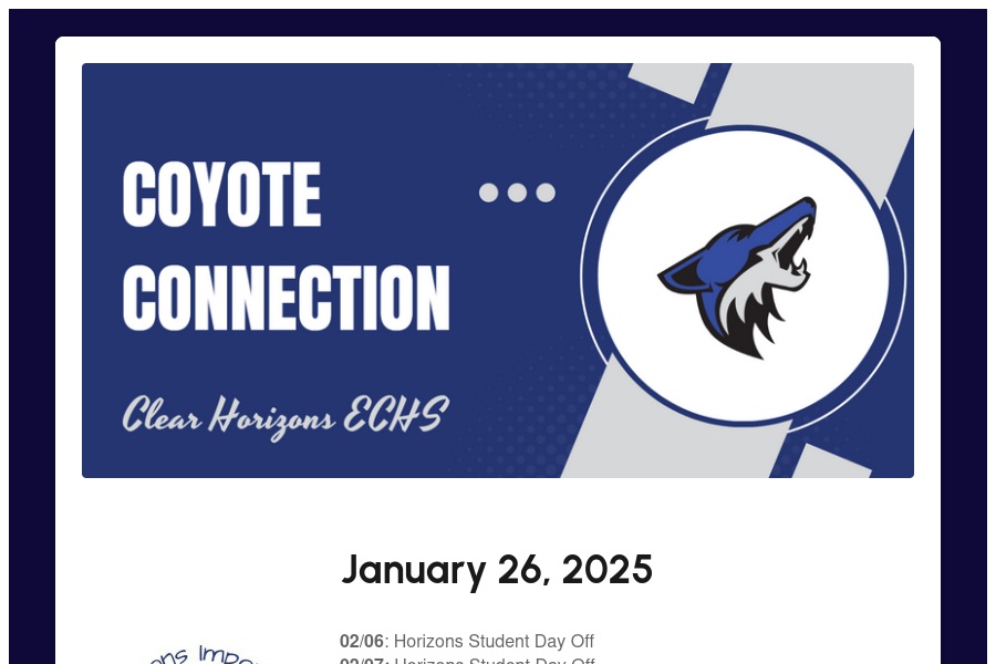 Coyote Connection 01/26/25 psqr.io/thHQEnNocd via <a href="/ParentSquare/">ParentSquare</a>