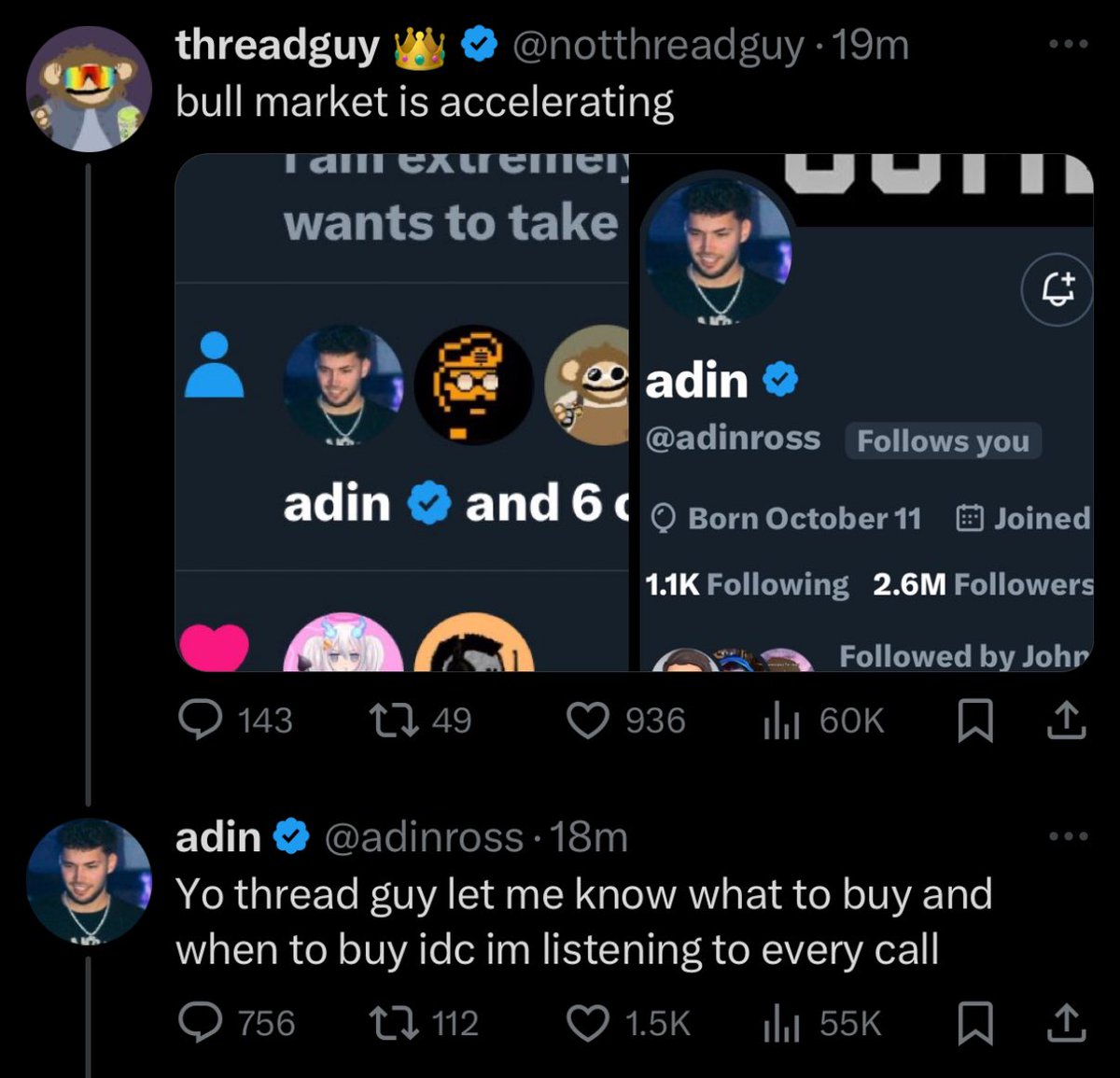 ShuffleReport's tweet photo. Adin Ross’ one tweet boosted $MLG meme coin from 60M to 100M+ within 15 minutes 🤯 https://t.co/K6opE6I3PE