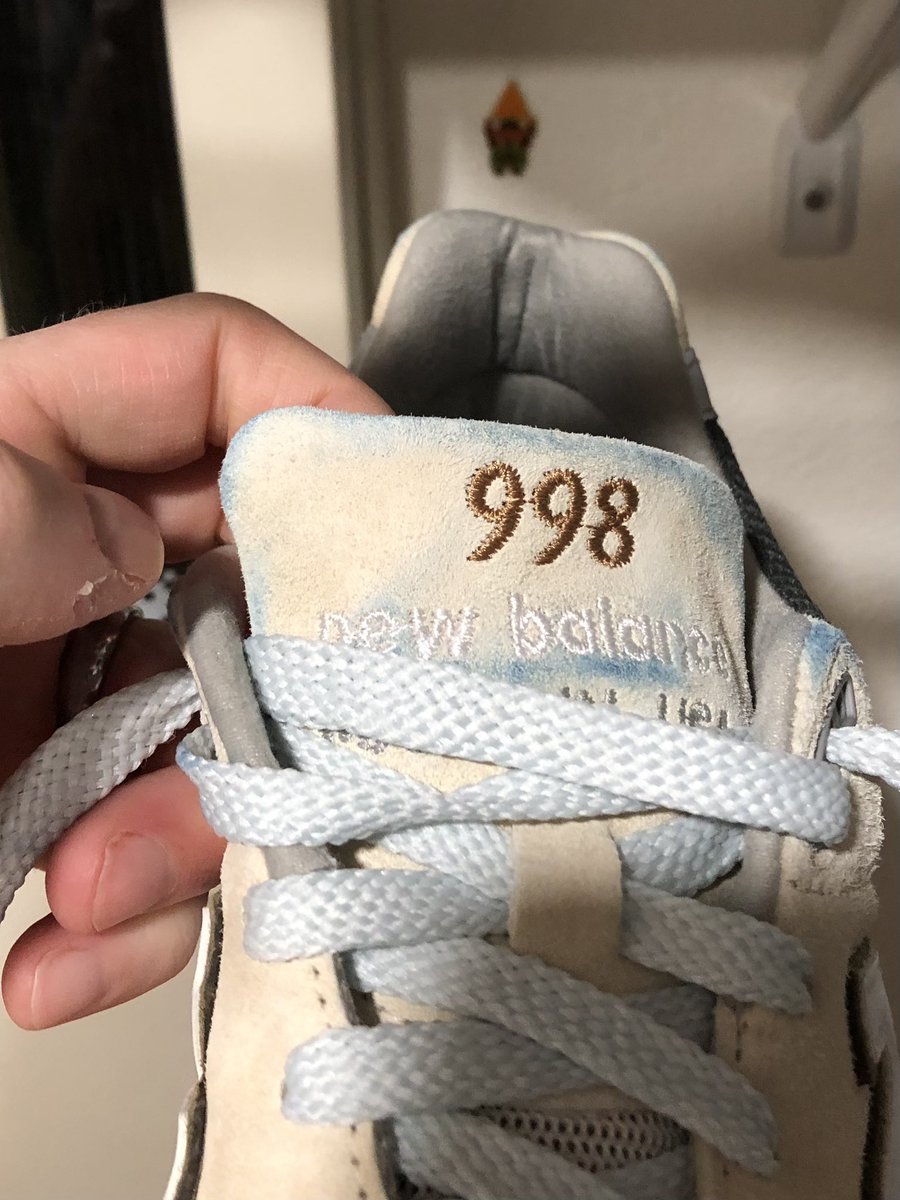 dadbod503's tweet photo. Help me Sneaker Twitter! Wore my Concepts 998s for the first time with jeans I forgot I hadn’t washed yet and dye transferred. 🤦🏼‍♂️ Any tips on how or if it’s even possible to clean off? 🙏🏻🤞🏼#sneakers #sneakerhead #shoes https://t.co/t2U18sDgy4