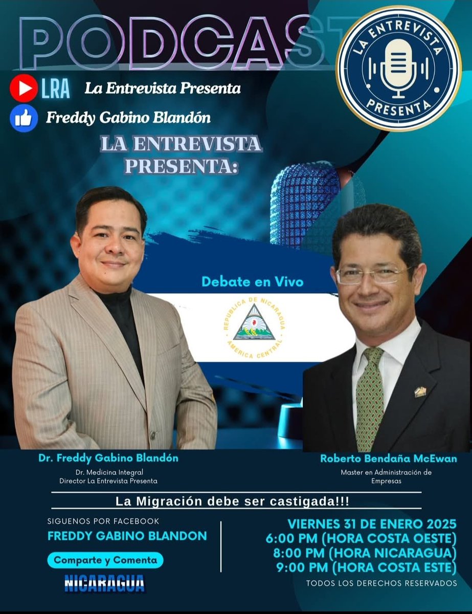 Este Proximo Viernes 31 de Enero. 
Estaremos Charlando y Debatiendo Puntos en Comun y Alternos. 
Todo sobre Migracion y sus consecuencias actuales. 
Suscribete en nuestro Canal en You Tube: La Entrevista Presenta.