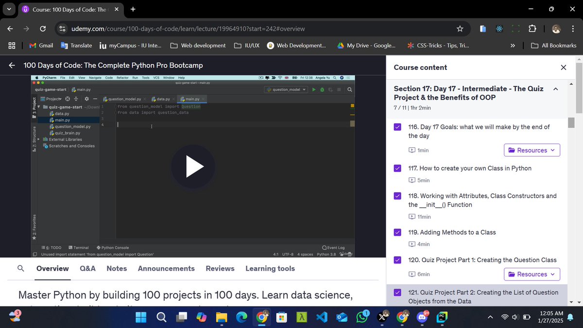emmanuel_dev3's tweet image. Day 47 of #100DaysOfCode :
🎯I practice #PYTHON 
🎯I completed 7/11 of section 17 from #100DaysOfPython
🎯I spend 1hr 30m coding today.