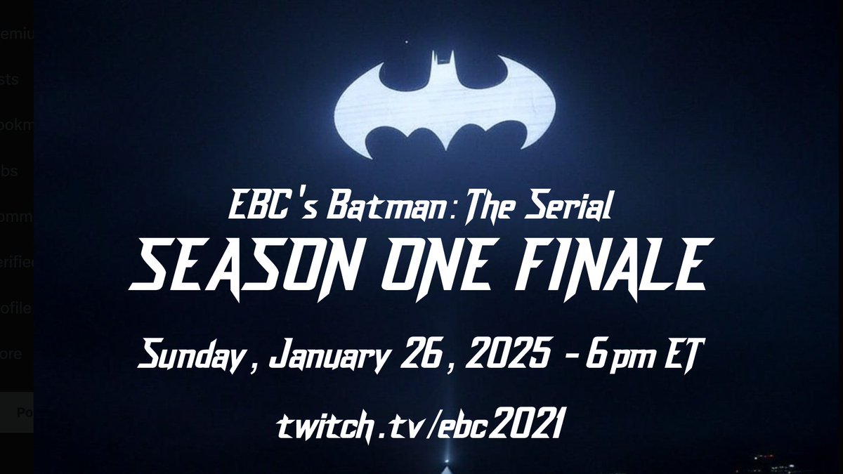 We're streaming all of Season One of our Batman Serial on Twitch right now ... If you've never seen it, please stop on by! At the end will be two new episodes including the Season Finale! Thank you! twitch.tv/ebc2021