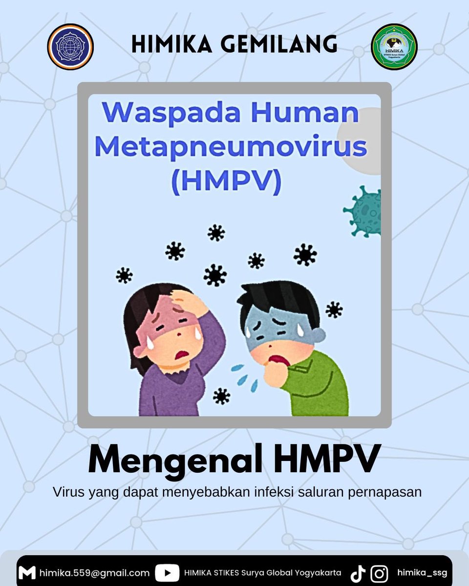 •‧₊˚✧[HIMIKA GEMILANG]✧˚₊‧•
Hello healthies🤗

…Welcome to SUKETEKI KASTRAD HIMIKA💫…

Kalian tahu tidak?
Virus Human Metapneumovirus (HMPV), yang baru-baru ini merebak di China?

Untuk informasi lebih lanjut, Geser terus slidenya sampai akhir di akun Instagram yaa👉🏻