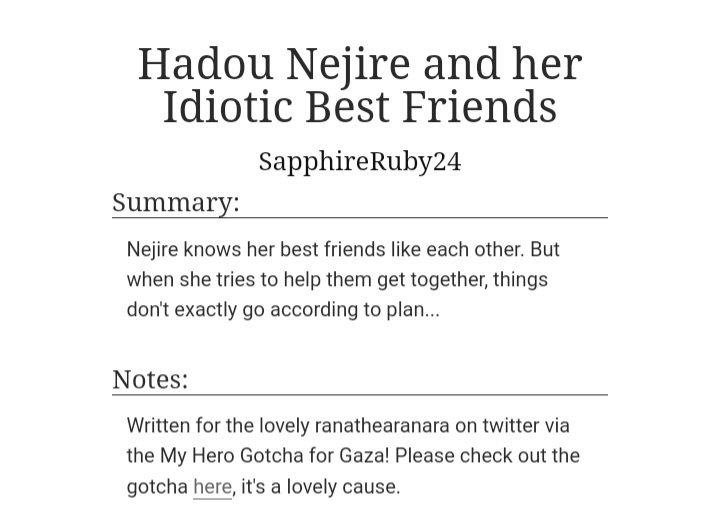 How about a SFW 5 + 1 Mirio/Tamaki getting together fic? Now what if it included the help of their lovely friend Nejire? This fic by <a href="/SapphireRuby24/">Sapphire 🍉 | daisuga vampire au 📌</a> for our lovely donor <a href="/ranathearanara/">Rana</a>?

Read Here 🔗
archiveofourown.org/works/62355328

Thank you for donating! 💙