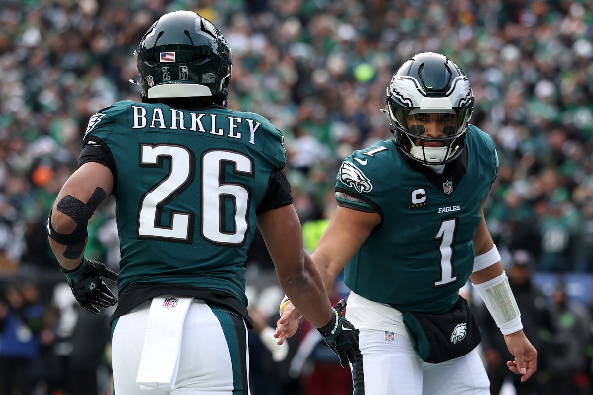 Eagles backfield BALLED OUT in the Conference Championship 🤯

Saquon: 15 Carries, 118 YDS, 3 TD
Jalen: 10 Carries, 16 YDS, 3 TD

They booked their ticket to NOLA for Super Bowl LIX 🏆
