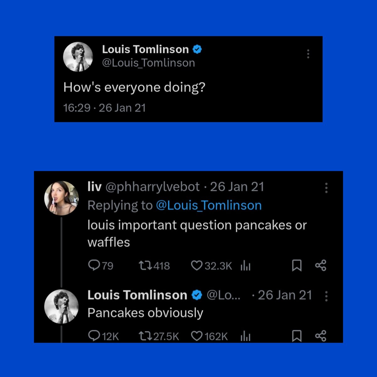 KStomska's tweet image. 4 yrs ago today Louis had a quick twitter chat with us 
He answered a few questions including this one 💙
#LouisTomlinson #TwitterChat #fanquestions #nostalgia