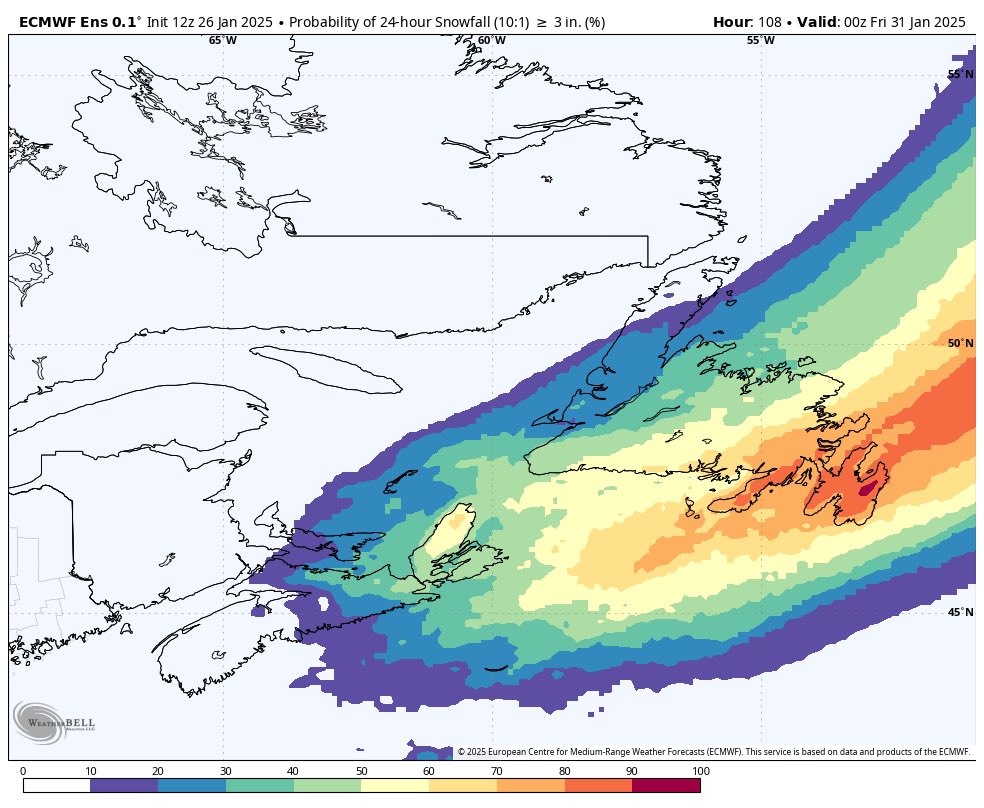 Thursday could be the first true significant snow of the winter for much of the Avalon. Still details to be worked out, but right now looking at a 30 to 50% of 15 cm or more. And a 70% + chance of of 8 cm or more. I’ll have more on NTV.ca through the week. #NLwx