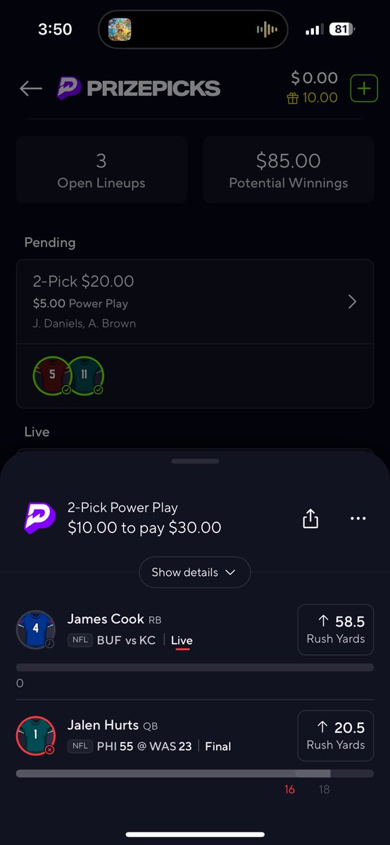 rvxzify's tweet photo. @PrizePicks @PrizeSupport why did he say he had 18 when i bet on him but yall mfs straight lied about how many rushing yards he had i thought he only needed 3 more so i made the live bet but then yall mfs robbed my ass https://t.co/oZyIjFjQwd