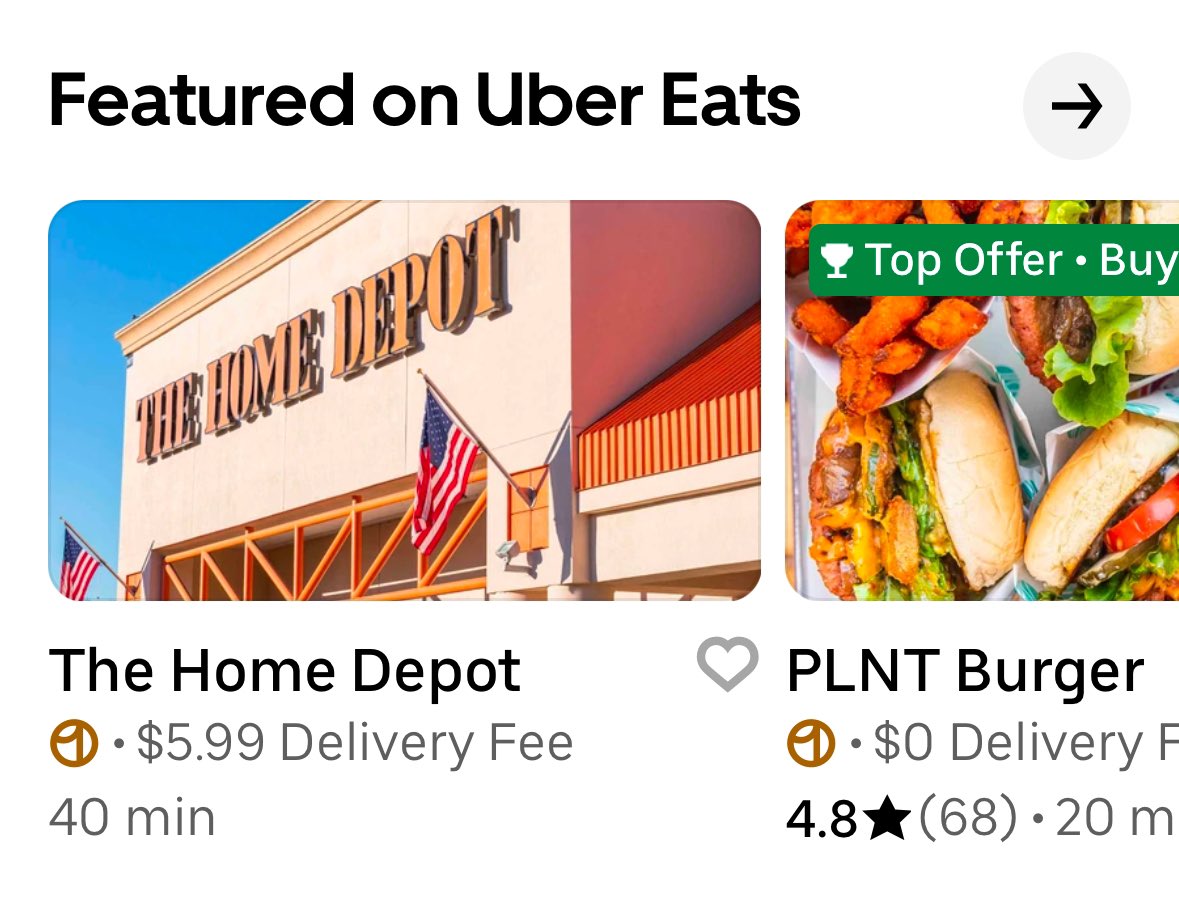 wtf are people ordering to eat from home depot on uber eats