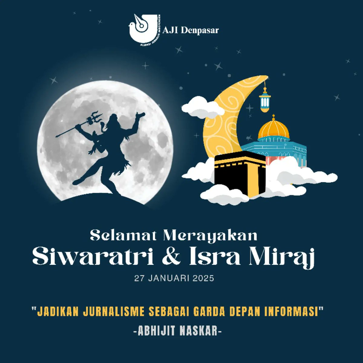 Selamat merayakan Siwaratri bagi umat Hindu dan Isra Miraj untuk umat Muslim. Semoga kedamaian datang dari segala penjuru

#ajidenpasar #siwaratri #isramiraj