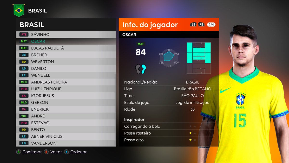 TudodePES's tweet photo. Próxima convocação da seleção Brasileira
Saem : João Gomes e Paqueta
Entra: Lucas Moura e Oscar
#brasil #Lucasmoura #Oscar #eFootball #BMPES https://t.co/tmXT5GYxtL