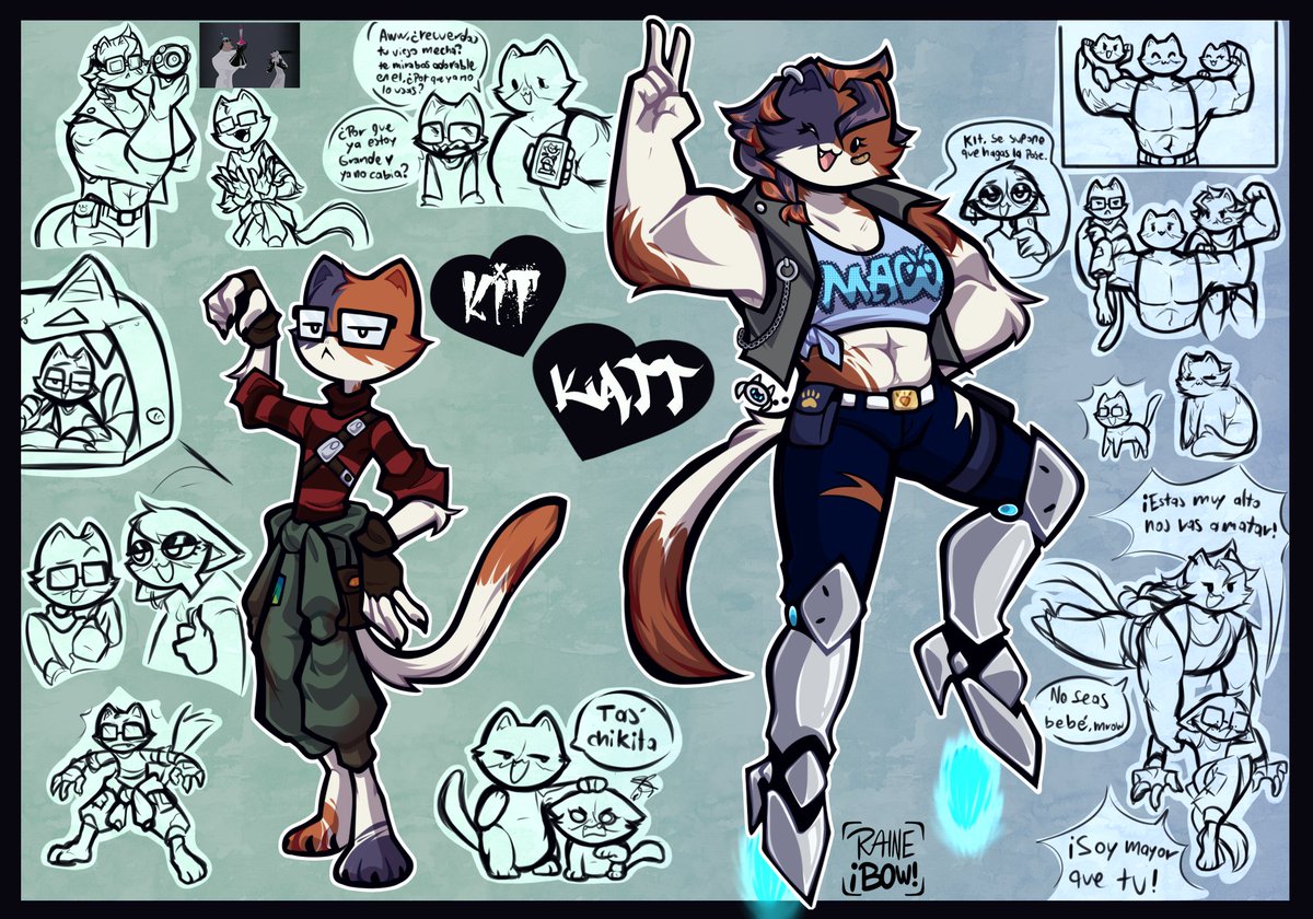 2_raineb0w's tweet image. Well, here are some cleaner designs of my Kit and Katt's concepts. Katt is having her best life, while Kit is having his Angsty teen phase.

#Fortnite #Kit #Katt #Meowscles