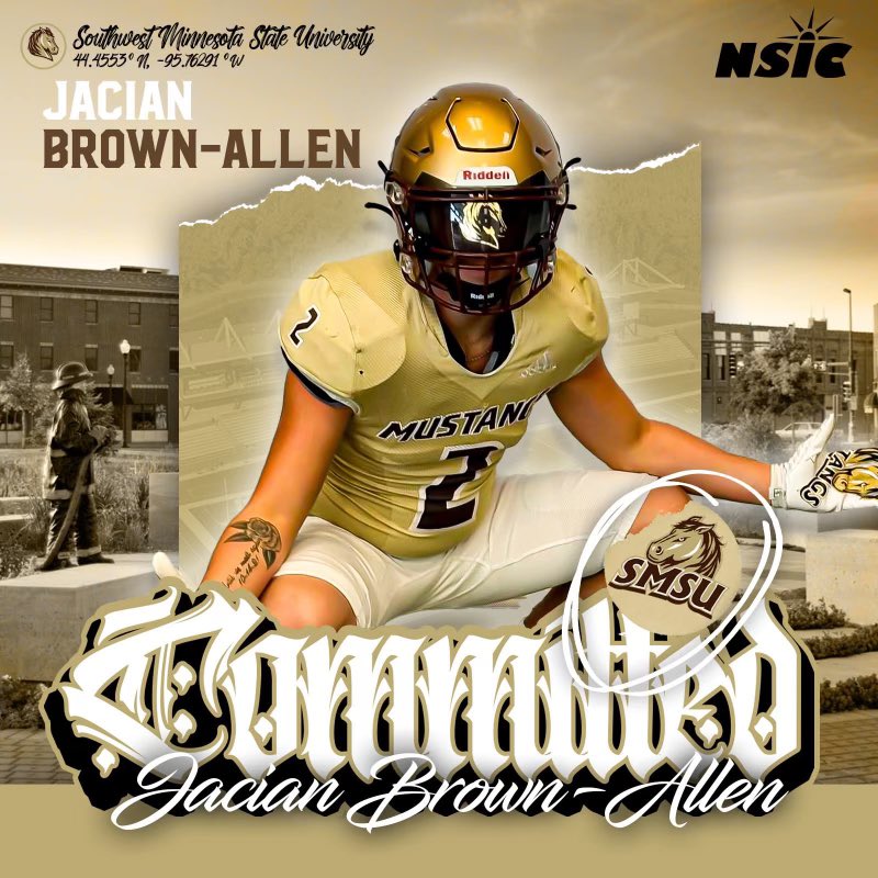 Jacian Brown-Allen (@allenjacian) on Twitter photo I am extremely excited to announce my commitment to Southwest Minnesota state university! Excited for this opportunity and this new chapter in life!@SMSUfootball <a href="/CoachBull16/">Levi Bullerman</a>
<a href="/LEHS_FB/">Lincoln East Football</a> <a href="/Houseofwideouts/">House Of Wideouts</a> I am extremely excited to announce my commitment to Southwest Minnesota state university! Excited for this opportunity and this new chapter in life!@SMSUfootball <a href="/CoachBull16/">Levi Bullerman</a>
<a href="/LEHS_FB/">Lincoln East Football</a> <a href="/Houseofwideouts/">House Of Wideouts</a>