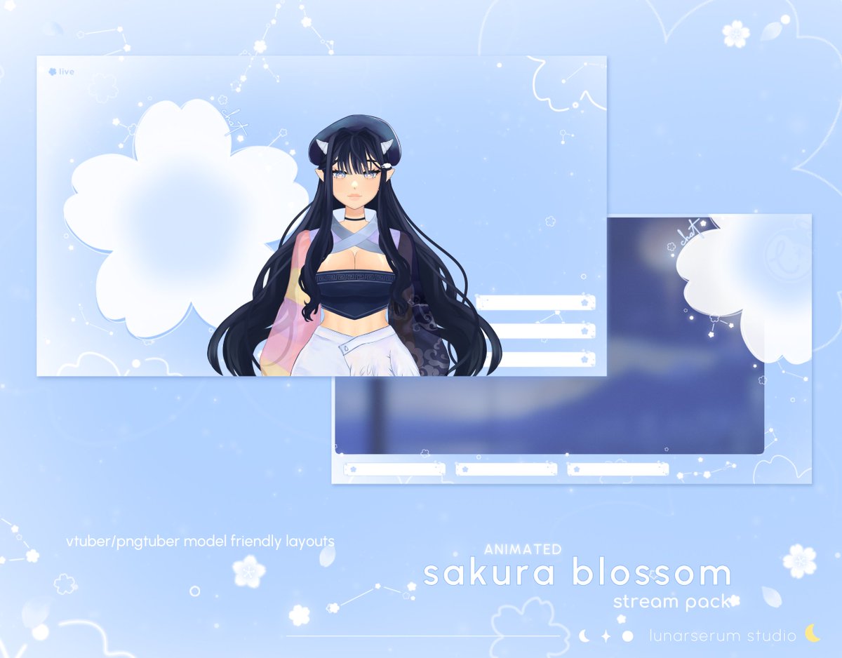 lunarserum's tweet photo. sakura blossom in blue is out! 
link: https://t.co/zyPNP4Ui37

#VTuberAssets #overlays https://t.co/q5KBkRBLjw