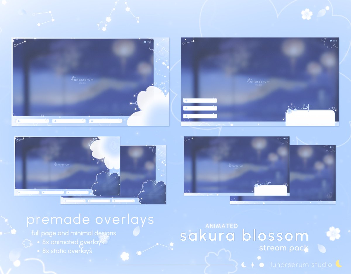 lunarserum's tweet photo. sakura blossom in blue is out! 
link: https://t.co/zyPNP4Ui37

#VTuberAssets #overlays https://t.co/q5KBkRBLjw