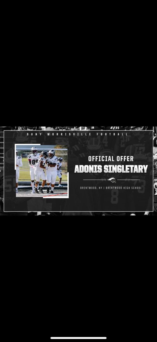 Adonis Singletary (@3adoniss) on Twitter photo After a great talk with <a href="/CoachElmore70/">Tyler Elmore</a> and a great visit to the university of morrisville I would like to announce my first official offer to play college football!
#AGTG✝️ After a great talk with <a href="/CoachElmore70/">Tyler Elmore</a> and a great visit to the university of morrisville I would like to announce my first official offer to play college football!
#AGTG✝️