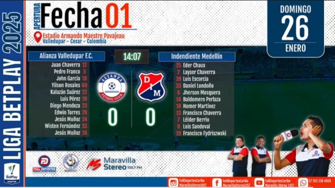 FulldeportesC's tweet photo. 🔴 #ENVIVO | Alianza Valledupar FC vs Independiente Medellín | Fecha 1 - Liga BetPlay Dimayor 2025 -I.

🔵 Facebook
https://t.co/HUNOKF5tce

🔴 Youtube 
https://t.co/HdMQ4umR2K

🌐 Web
 https://t.co/kAtnvnVmdQ

¡𝙎𝙞𝙚𝙢𝙥𝙧𝙚 𝙚𝙣 𝙡𝙖 𝙟𝙪𝙜𝙖𝙙𝙖! https://t.co/T9bI7JQkjA