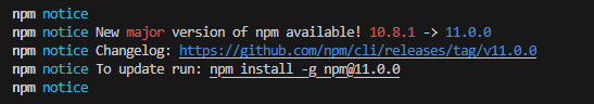 BankOfShane's tweet photo. NPM 11 hope this doesn't break anything https://t.co/9c03ShVQVD