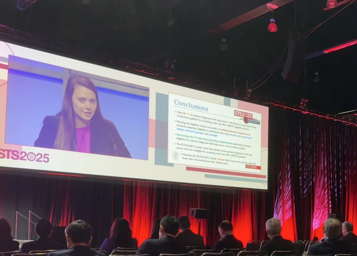 Jeff Yang MD FACS (@chifujeffyang) on Twitter photo #STS2025 Plenary Presentation by superstar Alex Potter (<a href="/alexandra_p_24/">Alexandra Potter</a>) on Boston Lung Cancer Study. Only 46% of patients met USPSTF criteria: Adding a 20y-duration threshold leads to more equitable criteria. Removing 15YSQ increases eligibility. See: annalsthoracicsurgery.org/article/S0003-… #STS2025 Plenary Presentation by superstar Alex Potter (<a href="/alexandra_p_24/">Alexandra Potter</a>) on Boston Lung Cancer Study. Only 46% of patients met USPSTF criteria: Adding a 20y-duration threshold leads to more equitable criteria. Removing 15YSQ increases eligibility. See: annalsthoracicsurgery.org/article/S0003-…