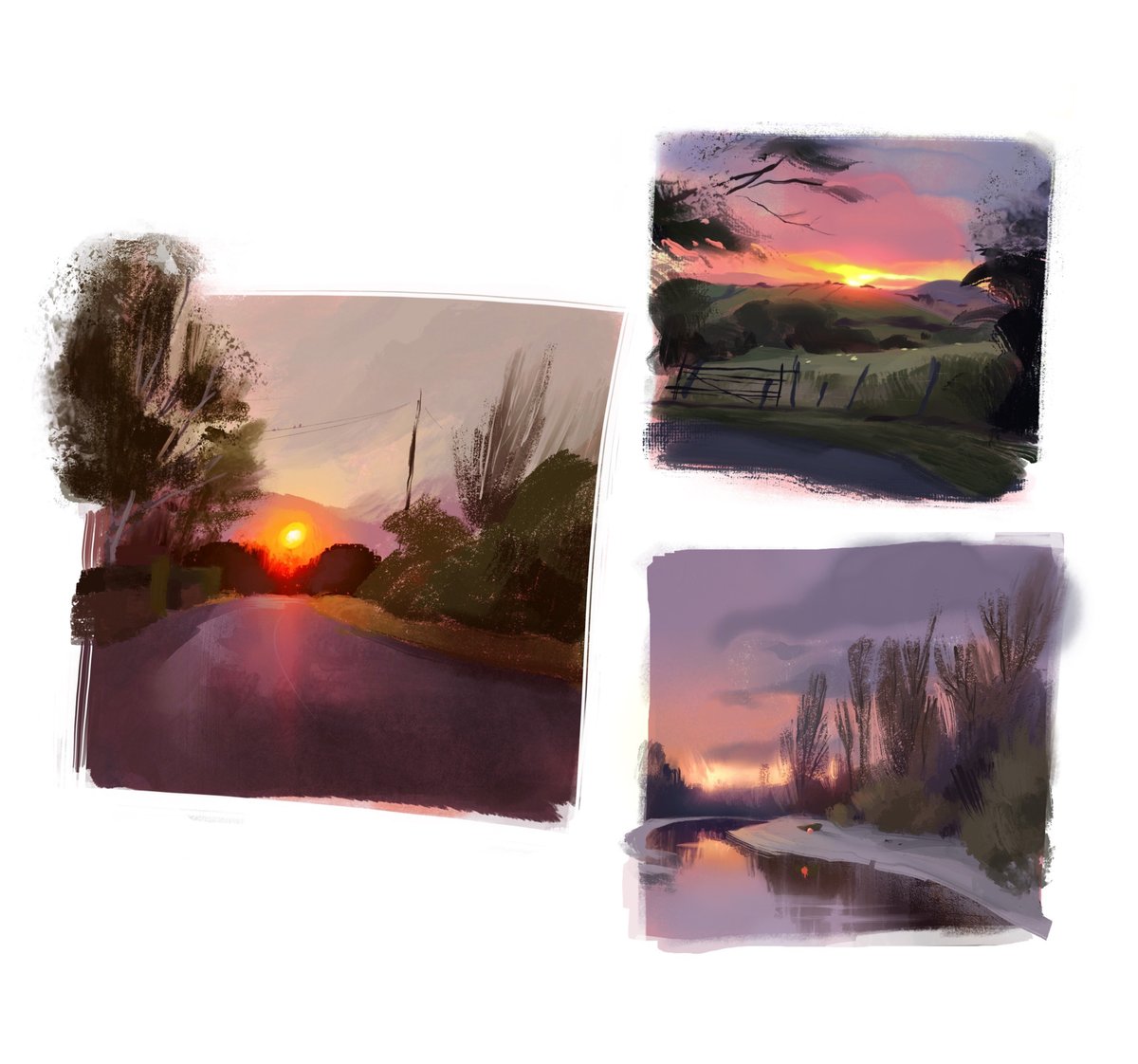 AmyLewis_Art's tweet photo. 3 sunset paintings: Copster Green, Wales, Handbridge, UK #sketchbook https://t.co/oW5nWXfrwa