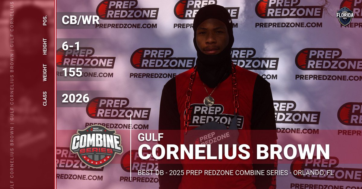 Central Florida Preps (@cenflapreps) on Twitter photo The <a href="/PrepRedzone/">Prep Redzone 🏈</a> best DB award at the Orlando, FL combine series was awarded to Cornelius Brown!
<a href="/GHSbucsfootball/">Gulf High Football</a> <a href="/SeanEperjesi/">Sean Eperjesi</a> <a href="/PrepRedzoneFL/">Prep Redzone Florida</a> <a href="/DanLaForestFB/">Dan LaForest 🏈</a> <a href="/Andy_Villamarzo/">Andy Villamarzo</a> <a href="/RealNews102/">Drew Johnson</a> <a href="/RossVDG14/">Ross Van De Griek</a> <a href="/THEPLATFORMDR/">THE PLATFORM</a> <a href="/FLgridironpreps/">Florida Gridiron Preps</a> <a href="/FlaHSFootball/">FloridaHSFootball.com</a> <a href="/JMarkG1962/">Jeff Gardenour</a> <a href="/elite100prospec/">elite100prospects</a> The <a href="/PrepRedzone/">Prep Redzone 🏈</a> best DB award at the Orlando, FL combine series was awarded to Cornelius Brown!
<a href="/GHSbucsfootball/">Gulf High Football</a> <a href="/SeanEperjesi/">Sean Eperjesi</a> <a href="/PrepRedzoneFL/">Prep Redzone Florida</a> <a href="/DanLaForestFB/">Dan LaForest 🏈</a> <a href="/Andy_Villamarzo/">Andy Villamarzo</a> <a href="/RealNews102/">Drew Johnson</a> <a href="/RossVDG14/">Ross Van De Griek</a> <a href="/THEPLATFORMDR/">THE PLATFORM</a> <a href="/FLgridironpreps/">Florida Gridiron Preps</a> <a href="/FlaHSFootball/">FloridaHSFootball.com</a> <a href="/JMarkG1962/">Jeff Gardenour</a> <a href="/elite100prospec/">elite100prospects</a>