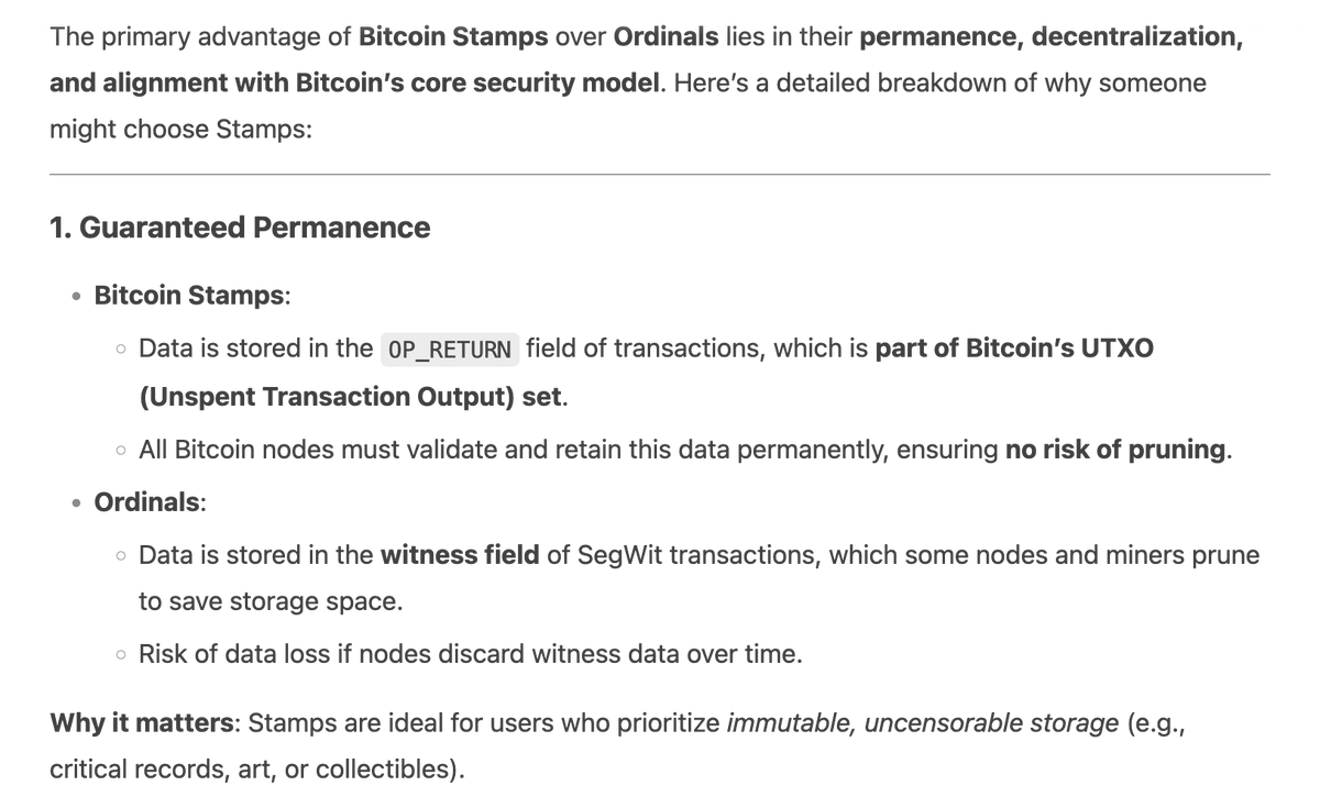 mikeinspace's tweet image. What does DeepSeek think are the advantages of Bitcoin Stamps over Ordinals?