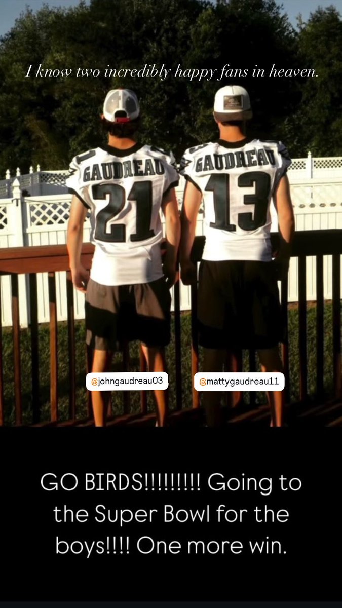 JaneGaudreau's tweet image. I know two happy @Eagles fans in heaven right now!
Miss and love you boys!💚💚