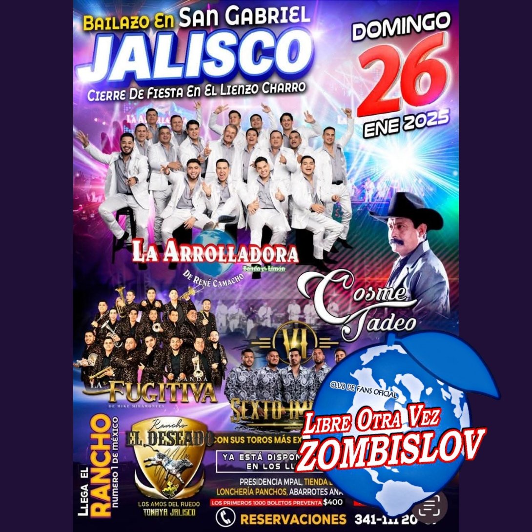 🔊 HOY DOMINGO 2️⃣6️⃣ DE ENERO 
La  A R R O L L A D O R A
Banda El Limón de Don René Camacho 🕺🏻💚🍋 se presenta en:

 ▪️SAN GABRIEL, JALISCO. 🇲🇽 📍🌏  

Presentando el Tour:

♦️"AQUÍ HAY PARA LLEVAR" 🕺🏻✨💚🍋

#ZombisLOV 🍋 💚 
#SomosArrollaFans ✋🏻🍋
#NuevaEraABL 👌🏻👏🏻❤‍🔥