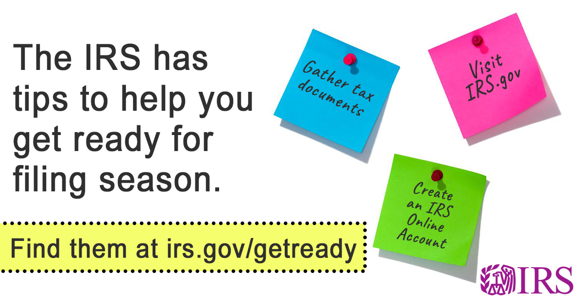 It’s time to #GetReady for filing season. Having well-organized records can make filing your #IRS tax return easier, help you avoid errors that can delay your refund and make sure you don’t miss credits or deductions. Get ready for filing season today: ow.ly/Bp7150UFj6x
