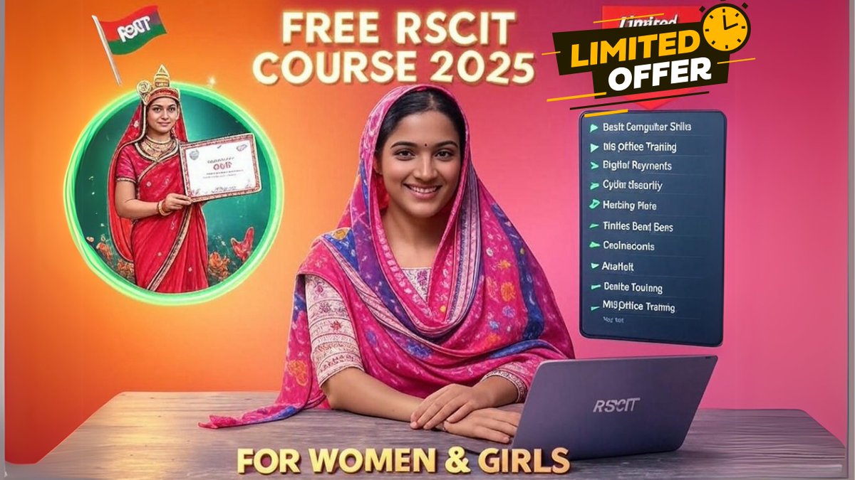 SarkariYojana7's tweet image. 🚨 राजस्थान की महिलाओं और बालिकाओं के लिए मुफ्त RSCIT कोर्स 2025! 💻✨
✅ फ्री ट्रेनिंग
✅ ऑनलाइन आवेदन
👉 पूरी जानकारी के लिए यहां क्लिक करें: sarkariyojnaa.com/rajasthan-free…
#RSCIT #FreeComputerCourse #Rajasthan #WomenEmpowerment