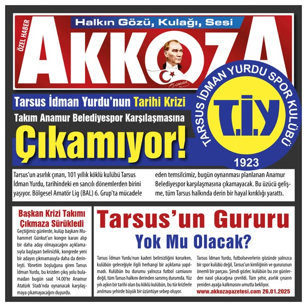 AkkozaMedya's tweet photo. Son Dakika TARSUS İDMAN YURDU’NUN TARİHİ KRİZİ: TAKIM ANAMUR MAÇINA ÇIKAMIYOR!
Tarsus’un asırlık çınarı, 101 yıllık köklü kulübü Tarsus İdman Yurdu, tarihindeki en sancılı dönemlerden birini yaşıyor
#futbol #tiy #tarsus https://t.co/4UbtQ7mPrP