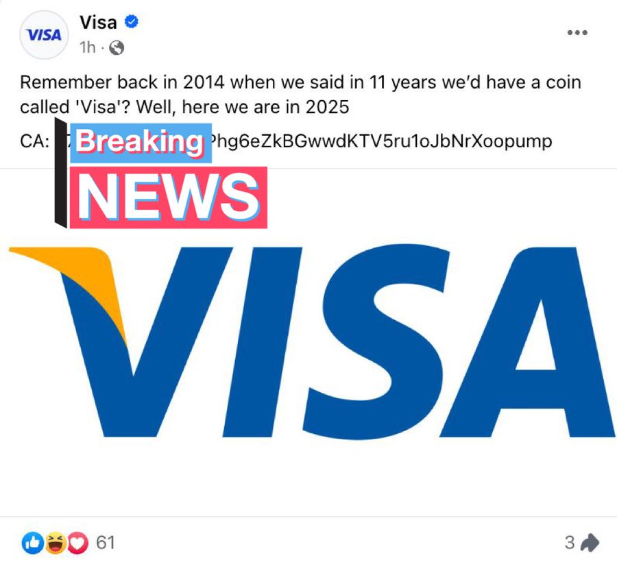 The_NewsCrypto's tweet image. ‼️@Visa Facebook compromised: Promotes #SOLANA - based #Cryptocoin 🚫

Stay Alert, Trade Safe!🛡️

#visa #accounthack