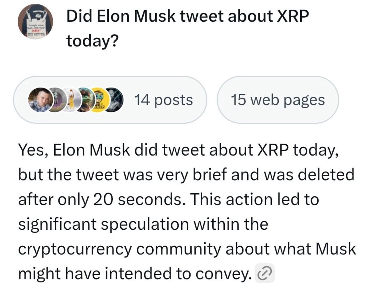 🚨RUMORS: Elon Musk has posted: “#XRP is looking quite promising.“ He  deleted the post within 20 seconds.