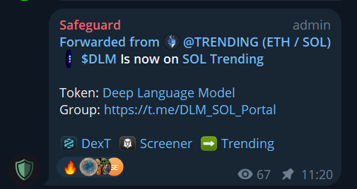 $DLM entered the SOL Trending by Safeguard