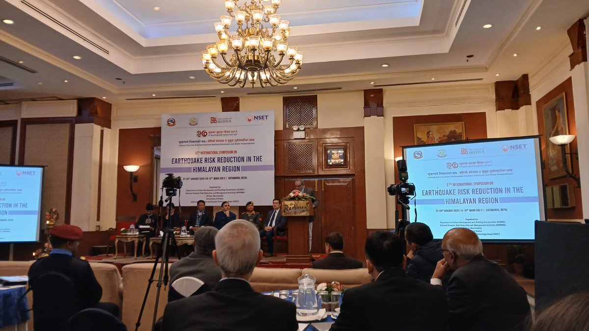 International Symposium on “Earthquake Risk Reduction in the Himalayan Region” has kicked-off; DPM &amp; Minister for Urban Development Prakash Man Singh, in his inaugural address, highlighted on resilient structures &amp; preparedness for resilience building.
#27thESD