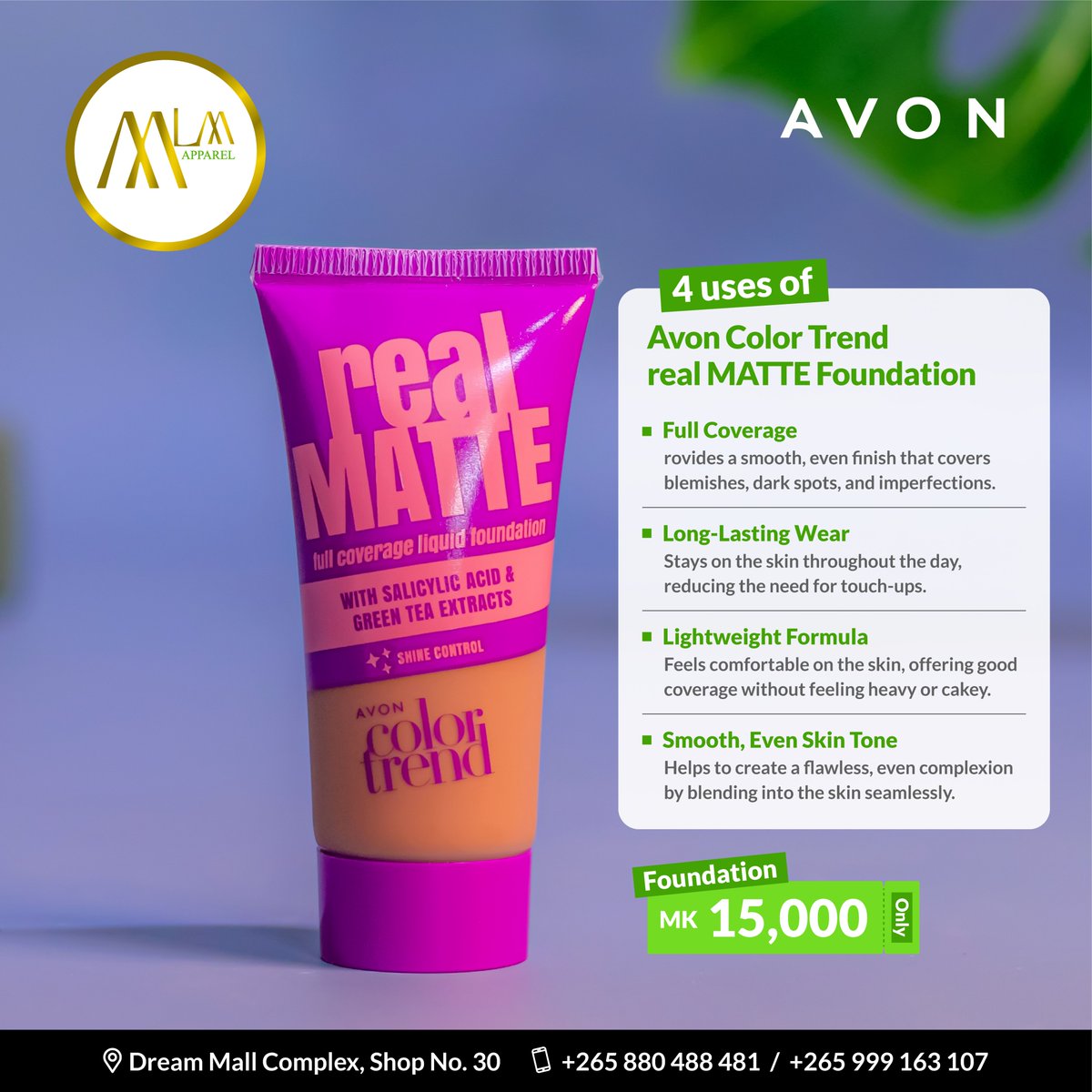 mlmapparelmw's tweet photo. Full coverage? Check. Matte finish? Check. Perfect skin? Double check! ✔️💕 Meet your new makeup must-haves: Avon Color Trend Foundation &amp; Matte Powder.

📍 Dream Mall Complex near Gateway Mall

📱 Call/WhatsApp +265880488481

#powder #foundation #MLMApparel #Lilongwe #Malawi https://t.co/eE5vfp5BIq