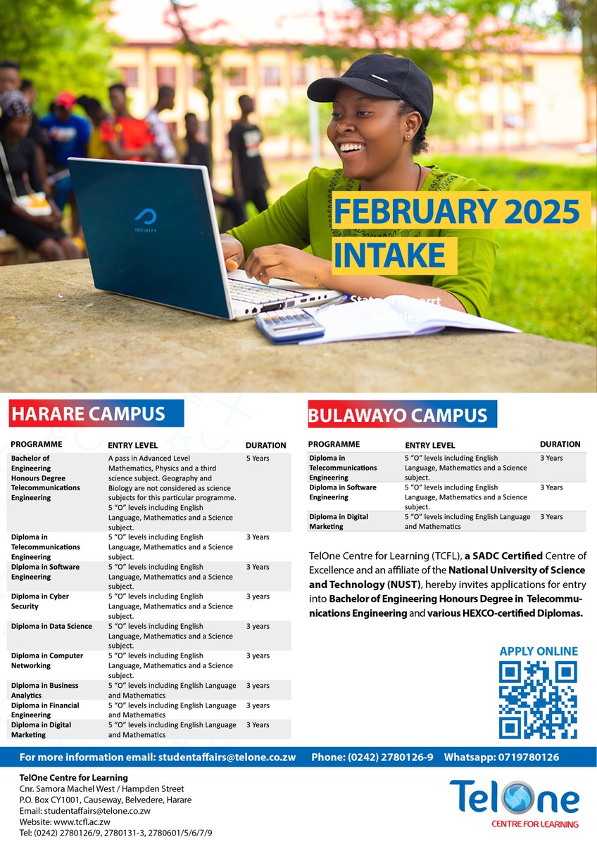 TelOneZW's tweet photo. ACTIVATE YOUR FUTURE
Exciting News!
February enrollment is NOW OPEN at @TelOneCFL !
Apply Now: https://t.co/c8eO4yO4Kk
Contact Us: +263 24 278 0126 / 9
Let's Activate Your Future together! #ActivateYourFuture #TelOneCenterForLearning #FebruaryEnrollment https://t.co/tEl5bM7DKe
