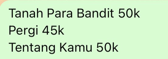gadiskreteg's tweet photo. tere liye tanah para bandit, pergi, tentang kamu

harga tertera

tags: wts preloved jual buku bekas murah dijual novel #wts #wtsbuku #prelovedbuku #jualbuku https://t.co/ogC4cM0iRe