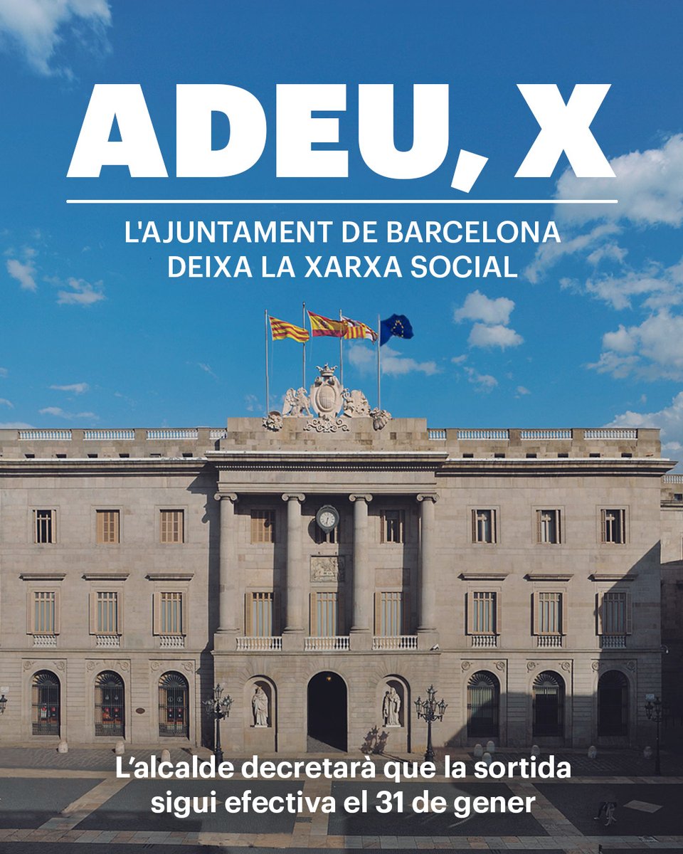 📢 Els barcelonins i les barcelonines, i tothom que ens visita, tenen dret a rebre una informació veraç i honesta que avui, la xarxa social X, no garanteix.

Per això, l'alcalde de Barcelona, Jaume Collboni, signarà un decret perquè l'Ajuntament tanqui els seus comptes a X.