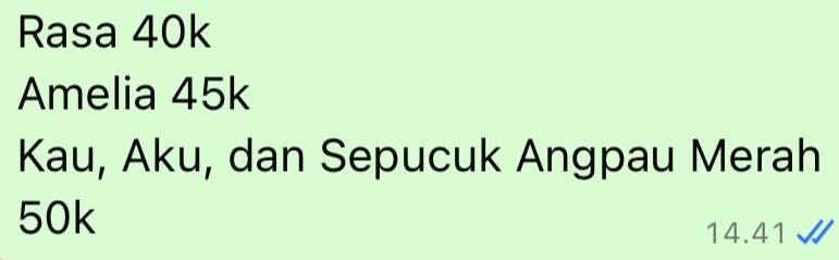 gadiskreteg's tweet photo. tere liye rasa, amelia serial anak-anak mamak, kau, aku, dan sepucuk angpau merah

harga tertera

tags: wts preloved buku bekas murah jual dijual novel #wts #wtsbuku #prelovedbuku #jualbuku https://t.co/ZGLkKgFH0Q