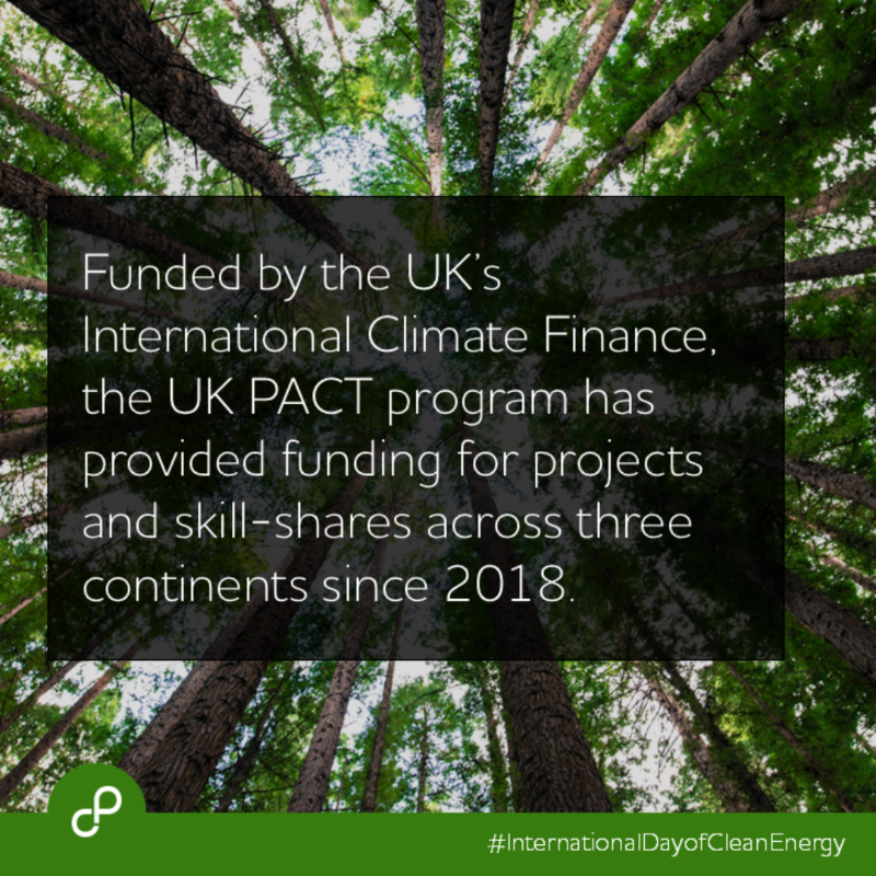 PalladiumImpact's tweet photo. In honour of #InternationalDayofCleanEnergy, we're spotlighting UK PACT, our project accelerating global low-carbon transition. Funded by the UK’s International Climate Finance, UK PACT has supported projects across three continents since 2018.