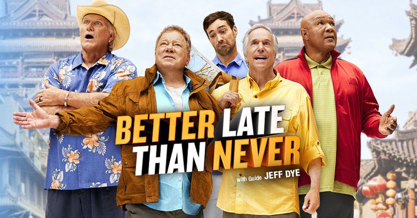 JeffDye's tweet image. Gimme a Retweet if you wanna see a comeback of NBCs Better Late Than Never.  
@nbcbetterlate @GeorgeForeman @hwinkler4real #terrybradshaw #WilliamShatner