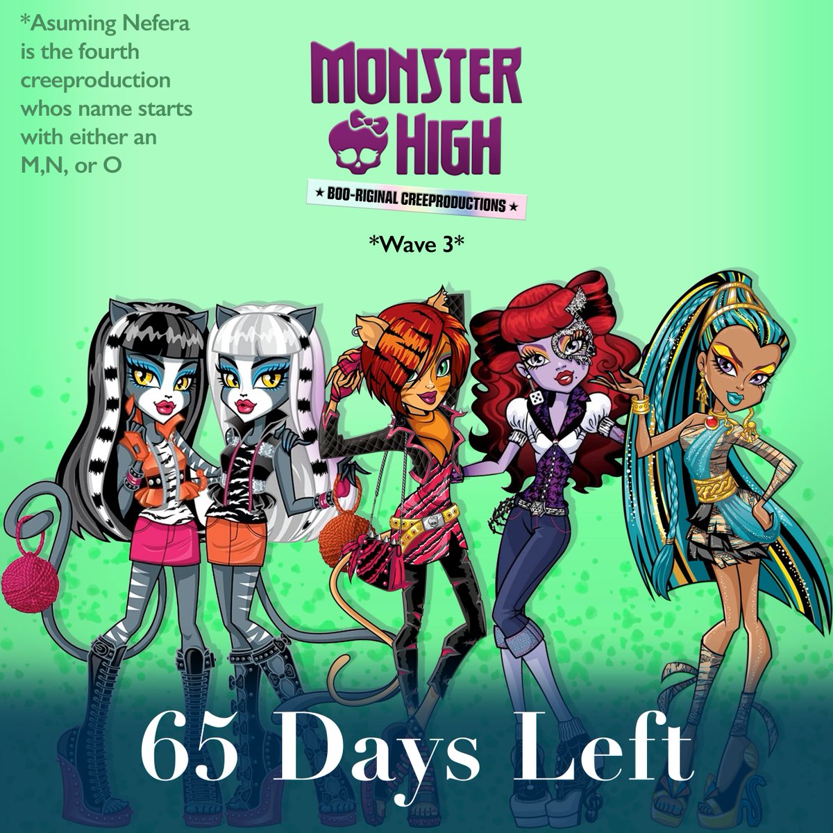 There are only 65 days left until the launch of the third wave of Monster High Creeproductions!

Start saving now, don't let it surprise you!