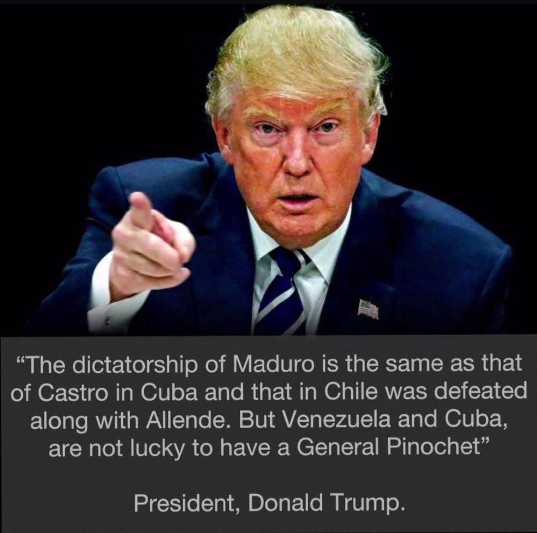 Tor25899035's tweet photo. 🇨🇱| ¡BIEN TRUMP!:

"La dictadura de Maduro es la misma que la de Castro en Cuba, y la misma que Chile derotó el '73 contra el comunista Allende. El problema es que ni Venezuela ni Cuba tienen la suerte de tener un General Pinochet entre sus filas".

Donald Trump
Presidente EE.UU. https://t.co/PKruFT8TeN