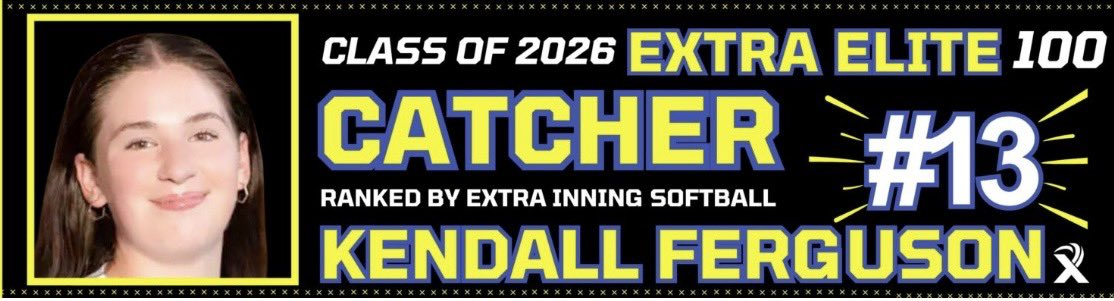 Kendall Ferguson (@kferguson2008) on Twitter photo Thank you <a href="/ExtraInningSB/">EXTRA INNING SOFTBALL</a> for recognizing me at #13 in the Class of 2026 Extra Elite Top 100 Catchers!! I’m looking forward to a great season and continuing to grow my game. <a href="/Coach_Fisher/">Jen Fisher</a> <a href="/bbogner14/">Brett Bogner</a> <a href="/CSUCoachEasley/">Shana Easley</a> <a href="/govalorsoftball/">Valor Softball</a> <a href="/NEGold16s/">Nebraska Gold 16U National- Boyer</a> <a href="/18uSmith/">Batbusters 18U National Smith</a> <a href="/Cronican303/">John Cronican</a> Thank you <a href="/ExtraInningSB/">EXTRA INNING SOFTBALL</a> for recognizing me at #13 in the Class of 2026 Extra Elite Top 100 Catchers!! I’m looking forward to a great season and continuing to grow my game. <a href="/Coach_Fisher/">Jen Fisher</a> <a href="/bbogner14/">Brett Bogner</a> <a href="/CSUCoachEasley/">Shana Easley</a> <a href="/govalorsoftball/">Valor Softball</a> <a href="/NEGold16s/">Nebraska Gold 16U National- Boyer</a> <a href="/18uSmith/">Batbusters 18U National Smith</a> <a href="/Cronican303/">John Cronican</a>