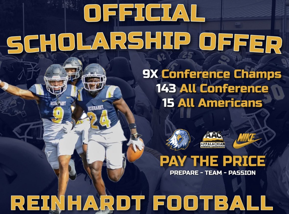 ThomasThompsen's tweet image. After a great visit and call with @A1Willzz I am blessed to have received an offer from @ReinhardtFB @Reinhardt_Univ !!!

@MikeCollins05 @CoachLeviBrown @tslester6 @RiverRidgeontop @RidgeRecruits @RR_Knights